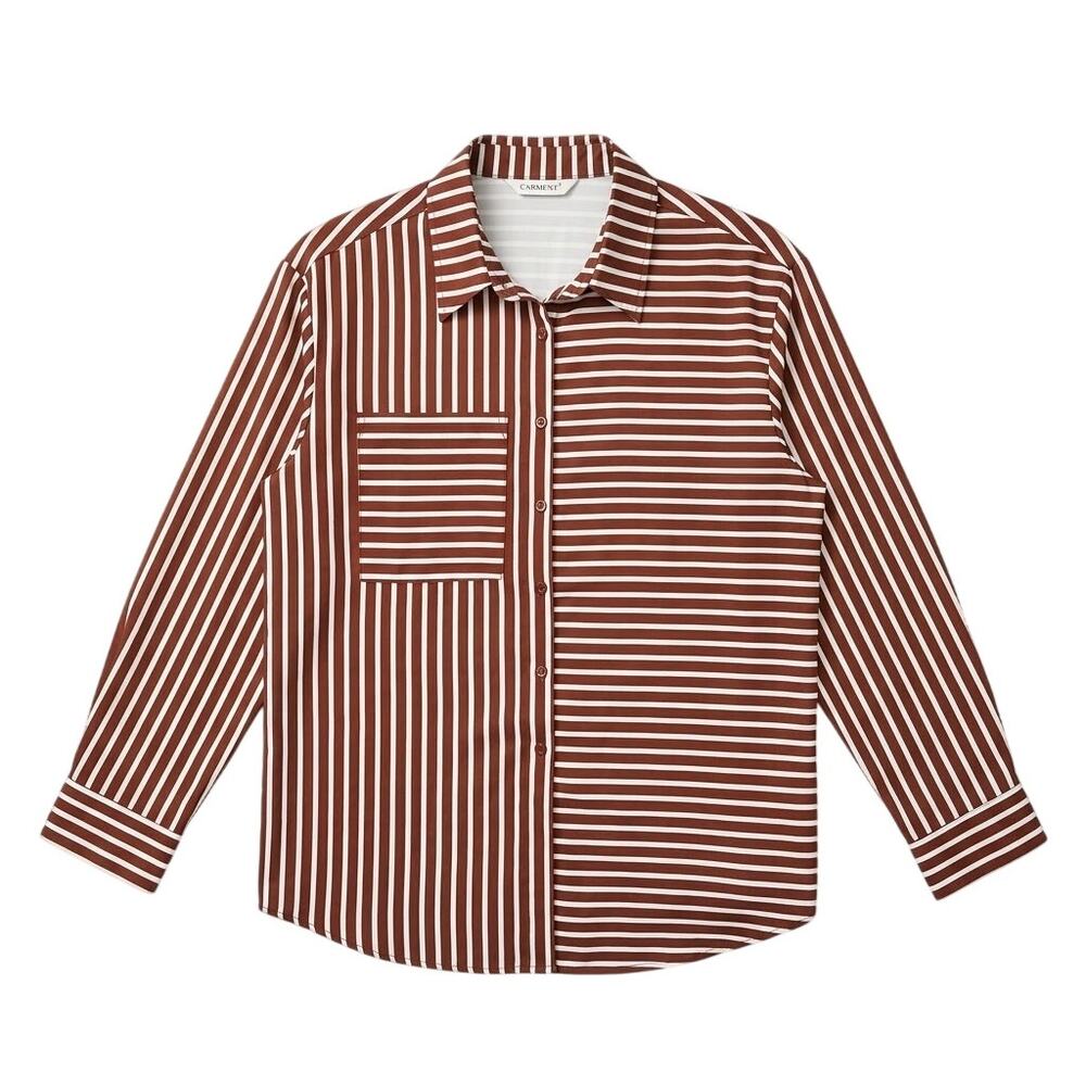 Commese Brown Stripe Button Down Shirt Size Small